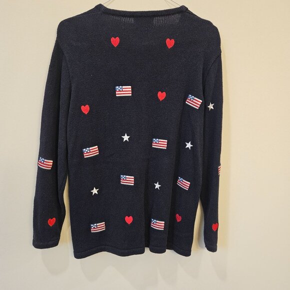 The Quacker Factory Patriotic Womens Sweater American Flags & Hearts size Large - Picture 4 of 5